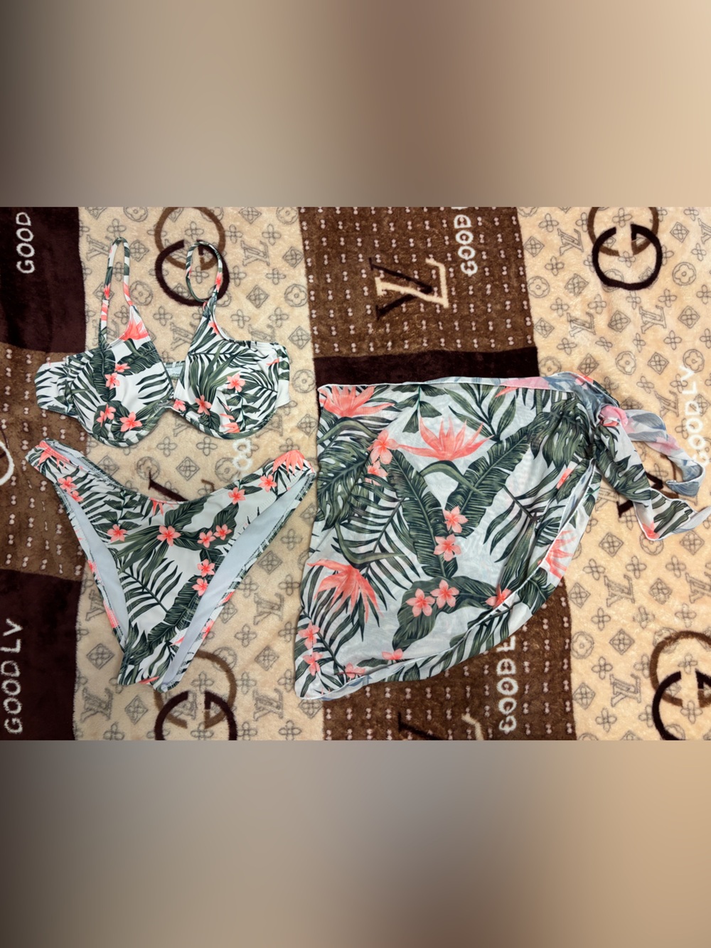 3 piece floral bikini set